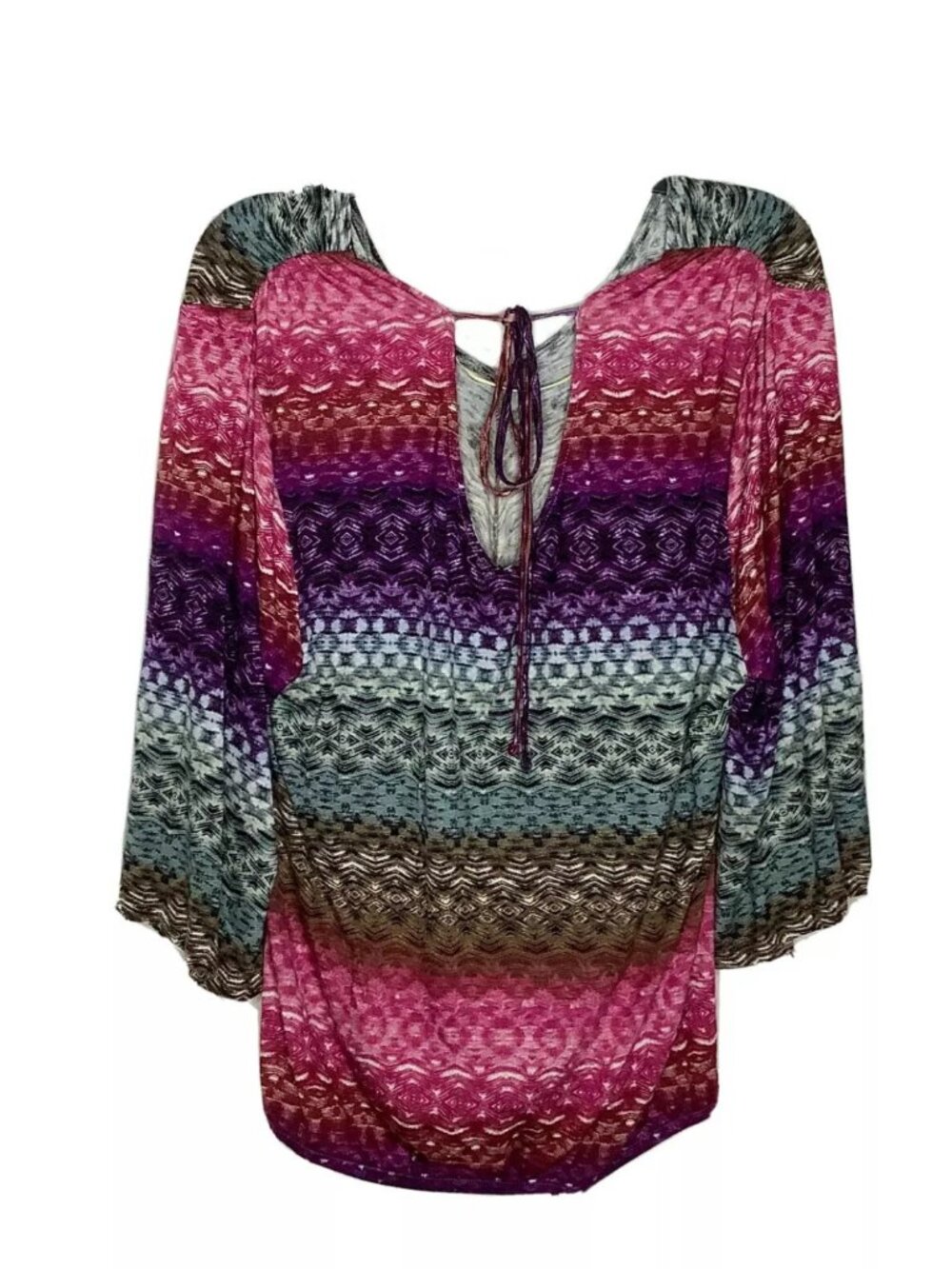 NWT Democracy Boho Abstract Chevron Angel Sleeve V-Neck Top Blouse L Multicolor - Picture 4 of 9